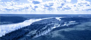 Blue washed image of river and trivetries from above