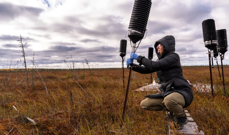 Person installing monitoring equipment in the field